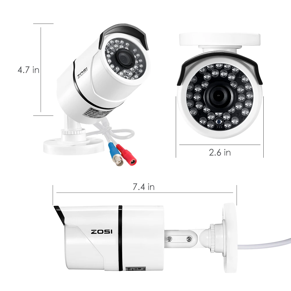 Tanie ZOSI 5MP Super HD zewnętrzna wewnętrzna kamera bezpieczeństwa 36 sztuk diod led, 100ft IR Night Vision, odporne na warunki atmosferyczne kamery monitoringu cctv kamera typu bullet