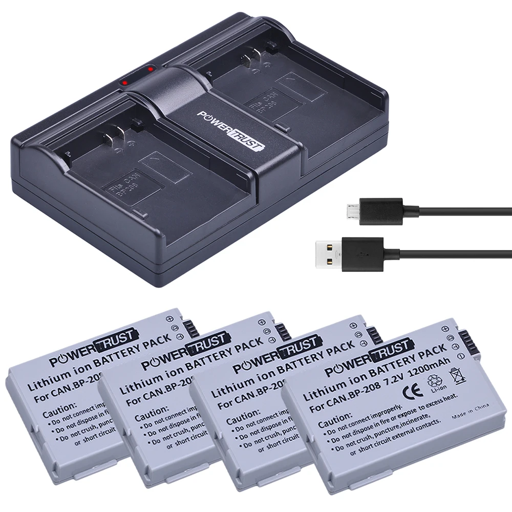 

BP-208 BP208 4pcs Camera Battery+USB Dual Slots charger for Canon DC10 DC19 DC20 DC21 DC22 DC40 DC50 DC51 DC95 DC100 DC200 DC201