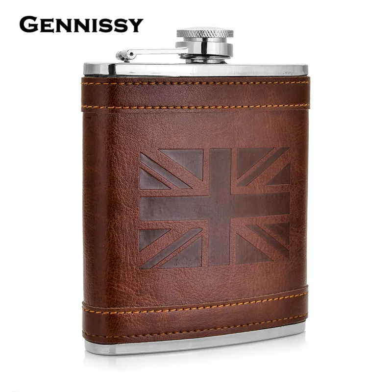 7oz Pocket Hip Flask The Union Flag Printed Leather Covered Stainless Steel Flask For Alcohol Christmas