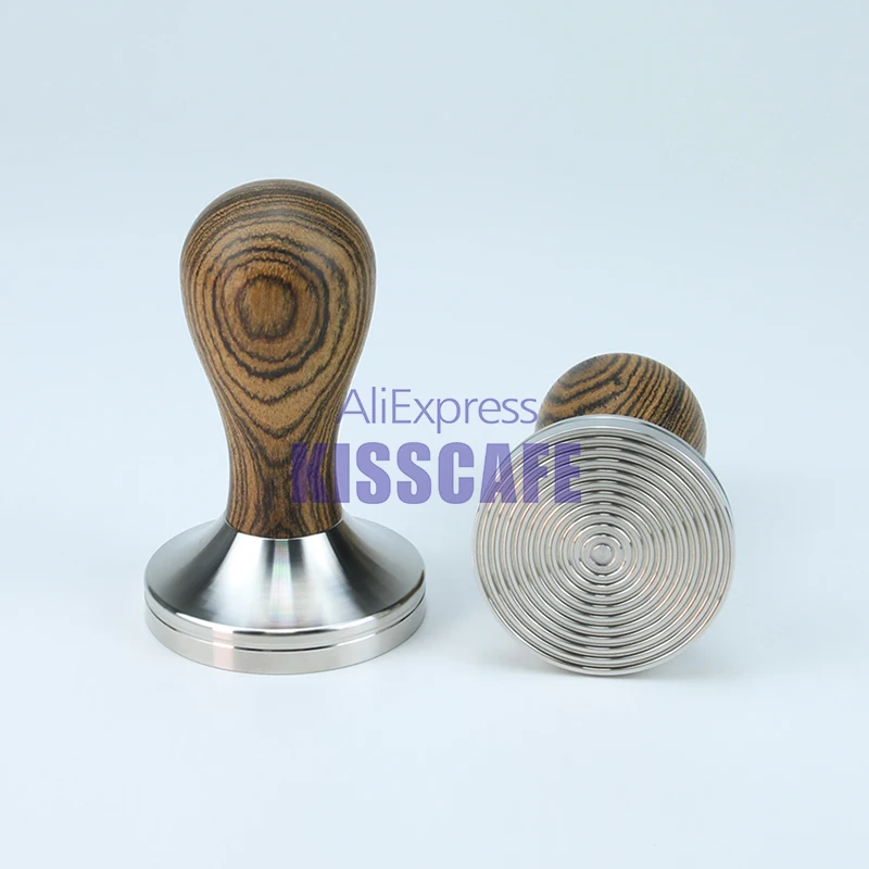 304 Stainless Steel Golden Sandalwood Handle Tamper Leopard Pattern Coffee Powder Hammer 51/54/57/58/58.35mm Tools Accessories