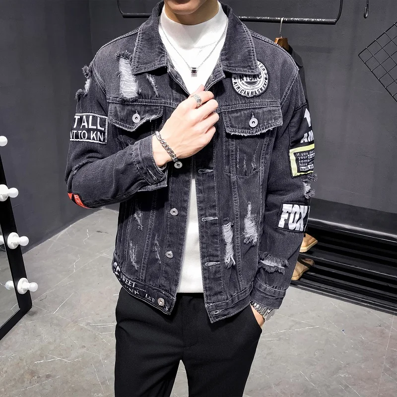 Men Holes Black Denim Coats Streetwear Denim Jackets High Quality Spring Autumn Men Outwear Casual Jean Jackets And Coats Men Holes Black Denim Coats Streetwear Denim Jackets High Quality Spring Autumn Men Outwear Casual Jean Jackets And Coats