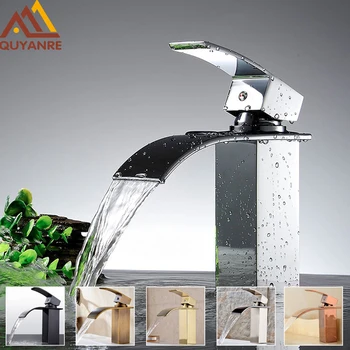 

Quyanre Chrome Waterfall Basin Sink Faucet Antique Brass Waterfall Basin Mixer Single Handle Mixer Tap Bathroom Waterfall Crane