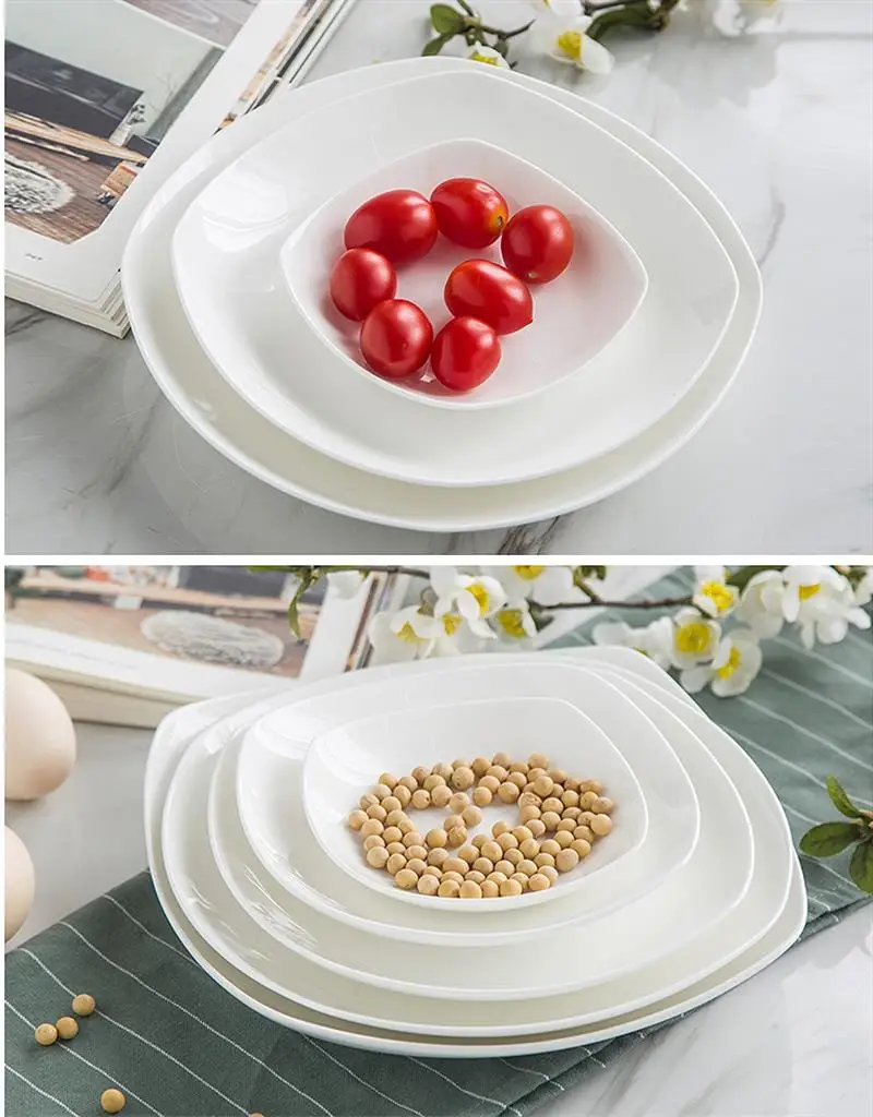 9 дюймов, из тонкого костяного фарфора прямоугольная тарелка для закусок, фруктовая тарелка для украшения, гриль тарелка для буфета, белая фарфоровая посуда