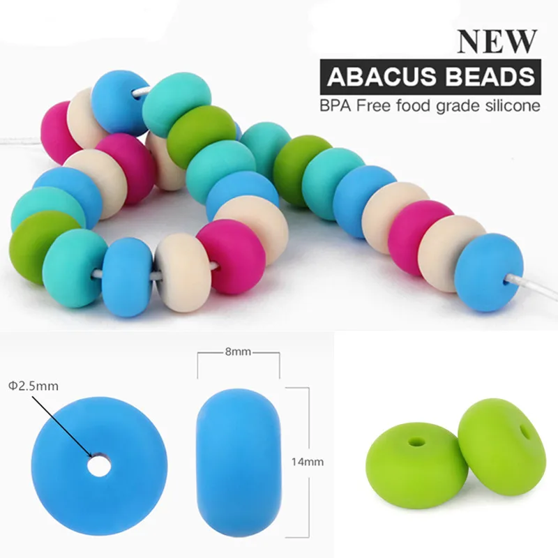 

chengkai 50pcs 14*8mm BPA Free Silicone Lentil Teether Beads DIY Baby Pacifier Abacus Chewing Jewelry Sensory Necklace Toy Bead