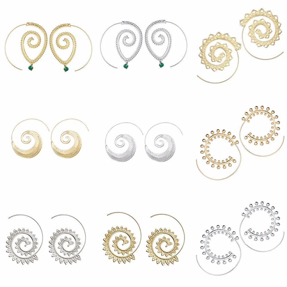 

Bohemia Ethnic Personality Round Spiral Drop Earrings Exaggerated Love Heart Whirlpool Gear Earrings for Women Beach Jewelry