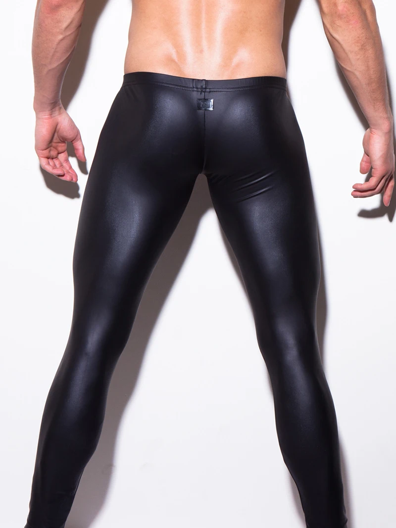 Мужские длинные штаны из искусственной кожи, Стрейчевые мужские Клубные танцевальные штаны, обтягивающие колготки, леггинсы, черные длинные брюки, клубная одежда
