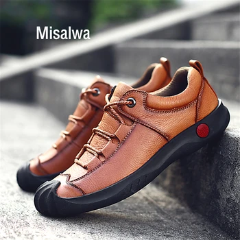 

Misalwa Men's Casual Penny Loafers Breathable Lace-up Handmade Flats Dress Shoes Closed Toe Anti Collision Driving Boat Shoes