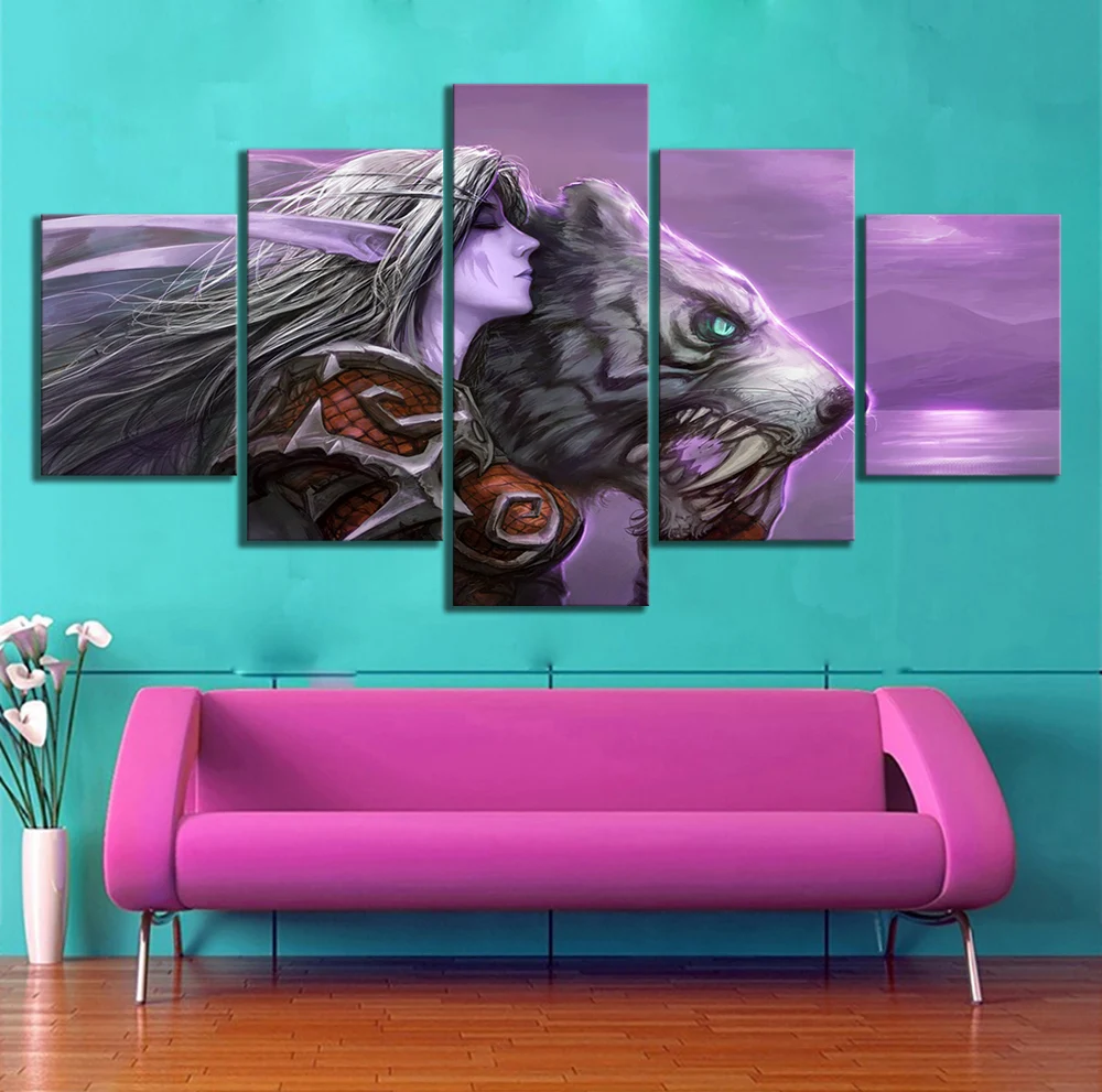 

5 Piece Video Game WOW Warcraft DOTA 2 Painting Poster Decorative Mural Art Room Wall Decor Canvas painting wholesale