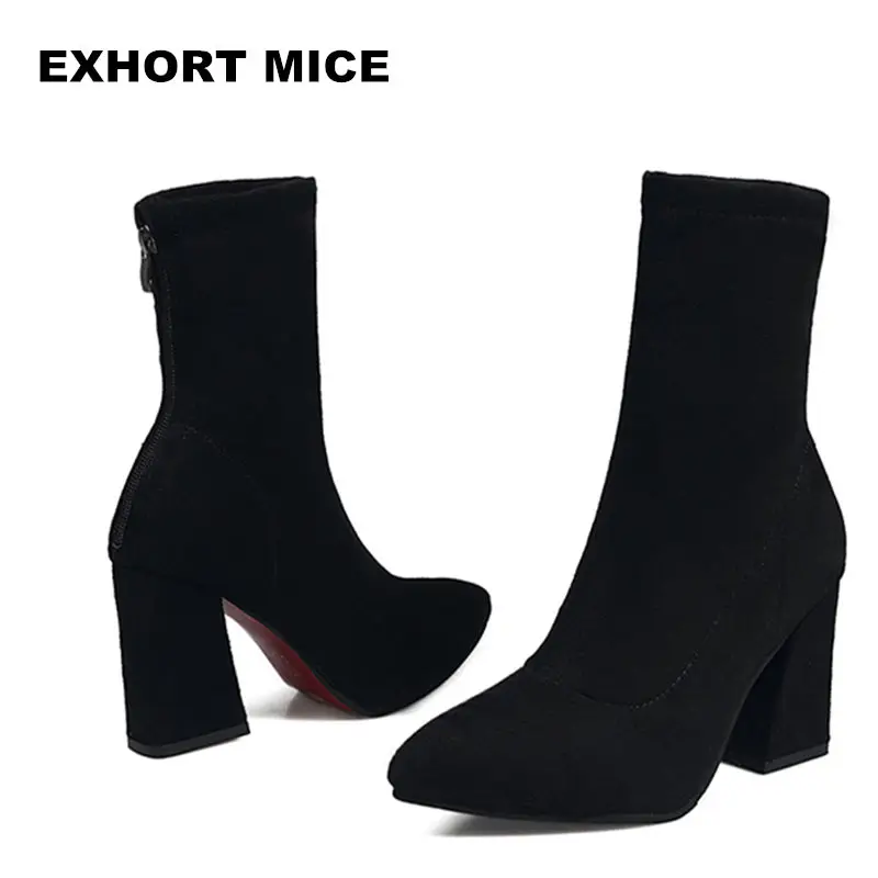 Comprar Zapatos sexis para mujer, con cremallera, tacones altos cuadrados, botas de fiesta para mujer, invierno de calidad superior