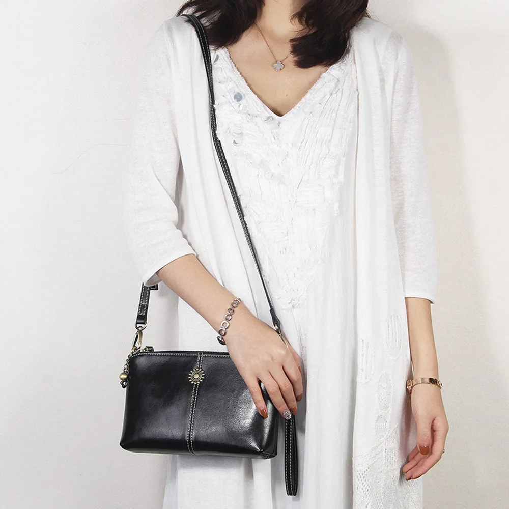 Zency 100% حقيقية الجلود النساء ريترو رسول محفظة براثن يوم أزياء سيدة الكتف Crossbody أكياس سوداء اللون البني