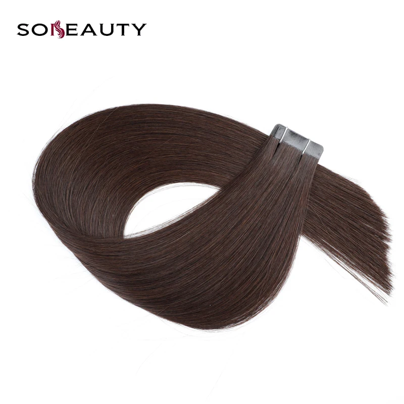 Sobeauty лента в Пряди человеческих волос для наращивания прямых индийских Реми седые волосы клейкая лента с возможностью нанесения на невидимые из полиуритановой кожи для наращивания 20 шт./упак - Цвет: #2