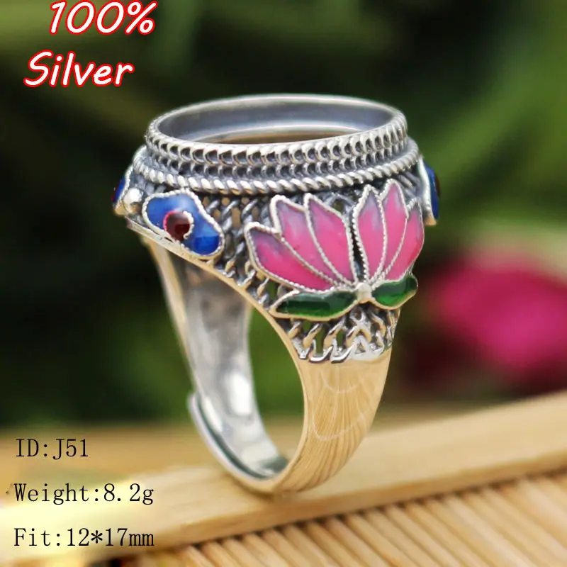 

TOP 100% 925 Sterling Silver Ring Blank Jewelry Fit Oval 12*17mm Royal Cloisonne Vintage Ring Base for women DIY Handmade