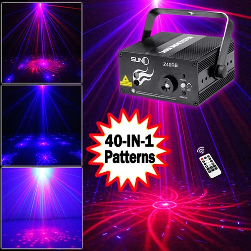 SUNY 3 Lens 40 Patterns RB Mini Laser Light Show Blue LED Stage