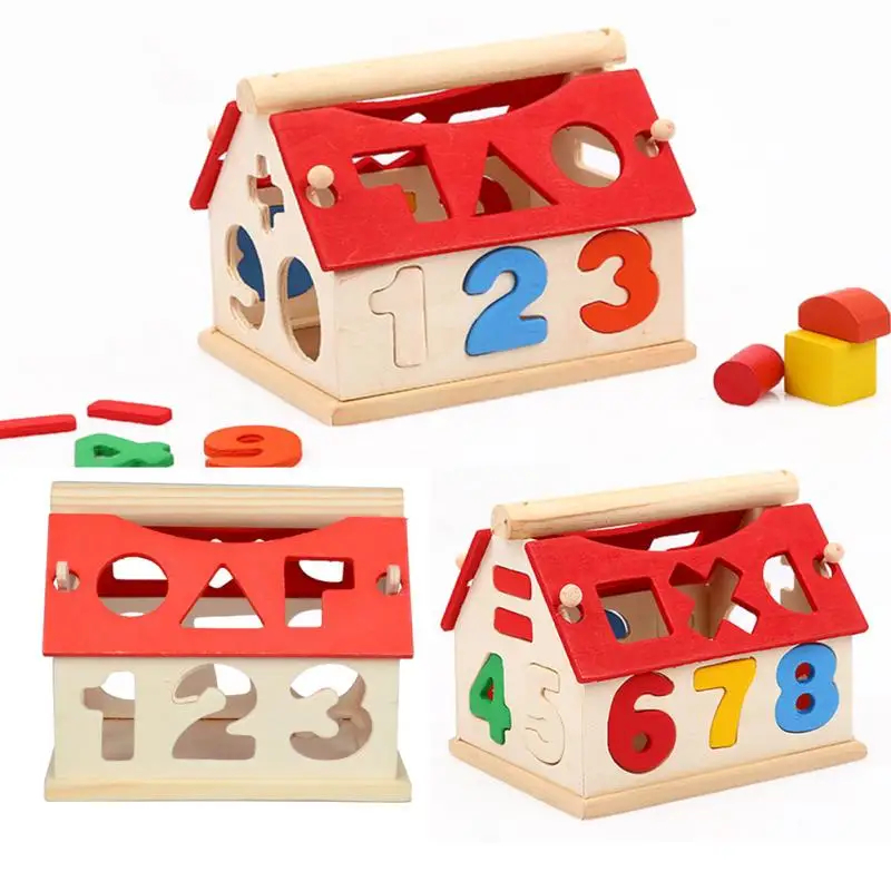 Блоки деревянный дом дети интеллектуальное развитие строительные детские развивающие игрушки