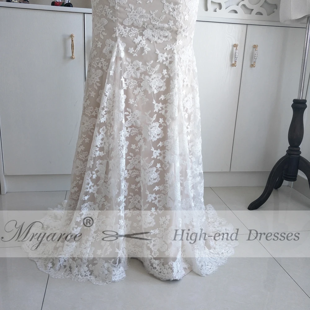 Vintage Lace Mermaid Wedding Dresses Open Back Bridal Gowns With Cap Sleeves Keyhole Dress vestido de noiva de renda (3)