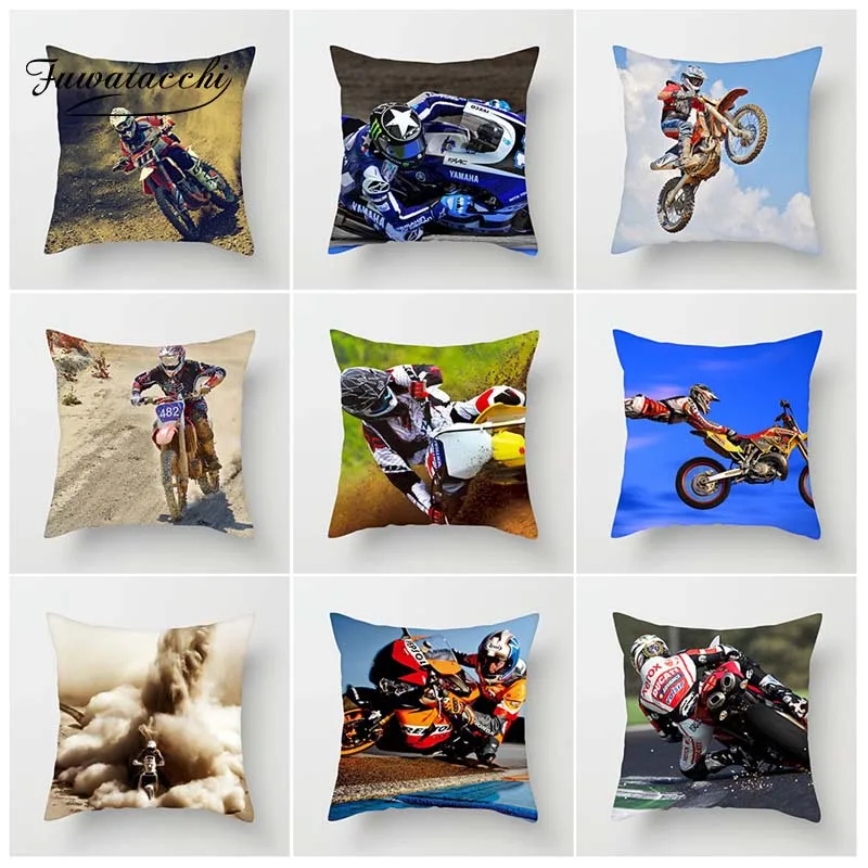 

Fuwatacchi Motocross Cushion Cover Motorcycle Pillow Cover For Home Sofa Decoration Linen Soft Square Accessories Pillowcases