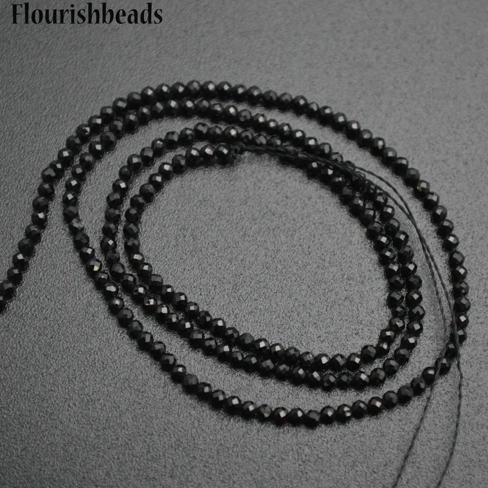 

2~2.5mm Diamond Cutting Faceted Natural Black Spinel Small Size Stone Round Loose Seed Beads