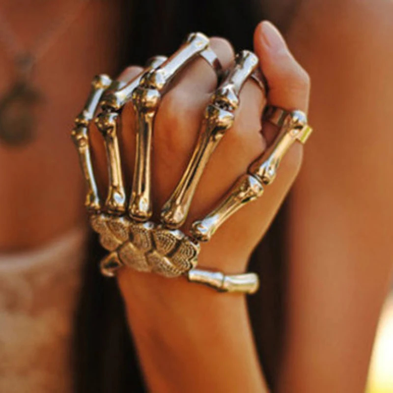 

Steampunk Bracelet Jewelry Pulseiras Pulseira Skull Skeleton Bone Hand Finger Bracelets & Bangles For Women Halloween Jewelry