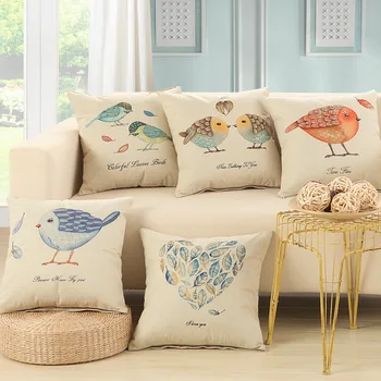 

Birds Love Heart Pattern Cotton Linen Sofa Cushion 45x45cm/17.7x17.7'' Embrace Throw Decotative pillow Seat Cushion Home&Garden