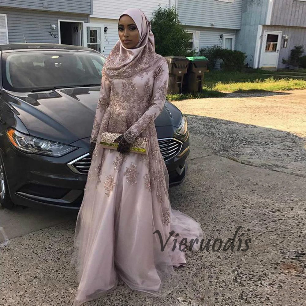 45-1               Modest Muslim Applique Beads Evening Dresses Long Sleeve Saudi Arabia Vestidos De Festa Long Party Dress Prom Formal Pageant Celebrity Gowns