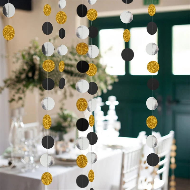 4m Bright Gold Silver Black Round Paper Banner Party Banner For