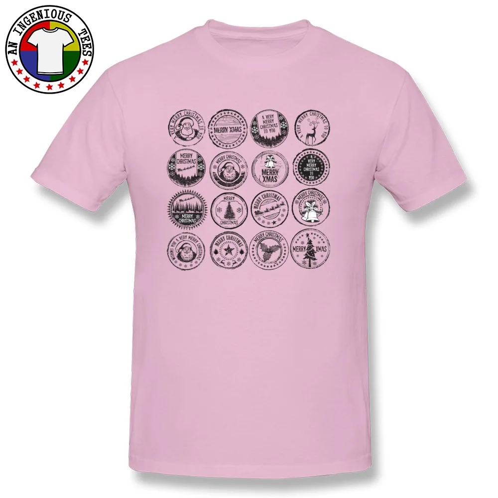 100% Cotton Men Short Sleeve Vintage Christmas stamp Tshirts Summer Tops Shirts 2018 Discount Normal Round Neck T Shirt Vintage Christmas stamp pink