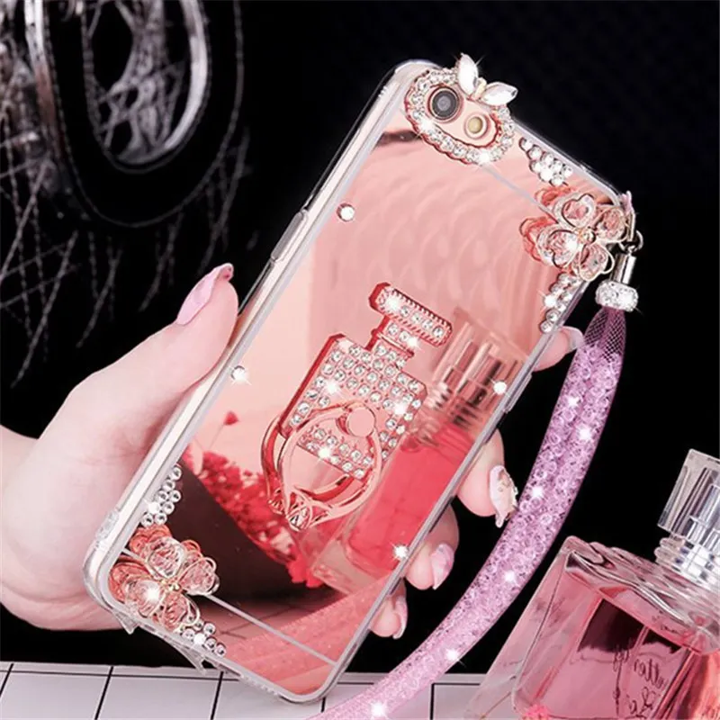 Для iPhone 6 S 7 8 Plus X Кристалл горный хрусталь цветок с драгоценными камнями Зеркало