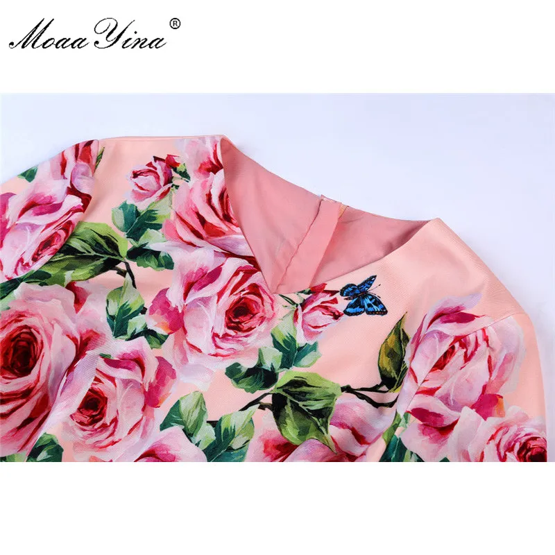 MoaaYina, модное дизайнерское платье для подиума, летнее женское платье с коротким рукавом, v-образным вырезом, цветочным принтом розы, повседневное, праздничное, элегантное платье