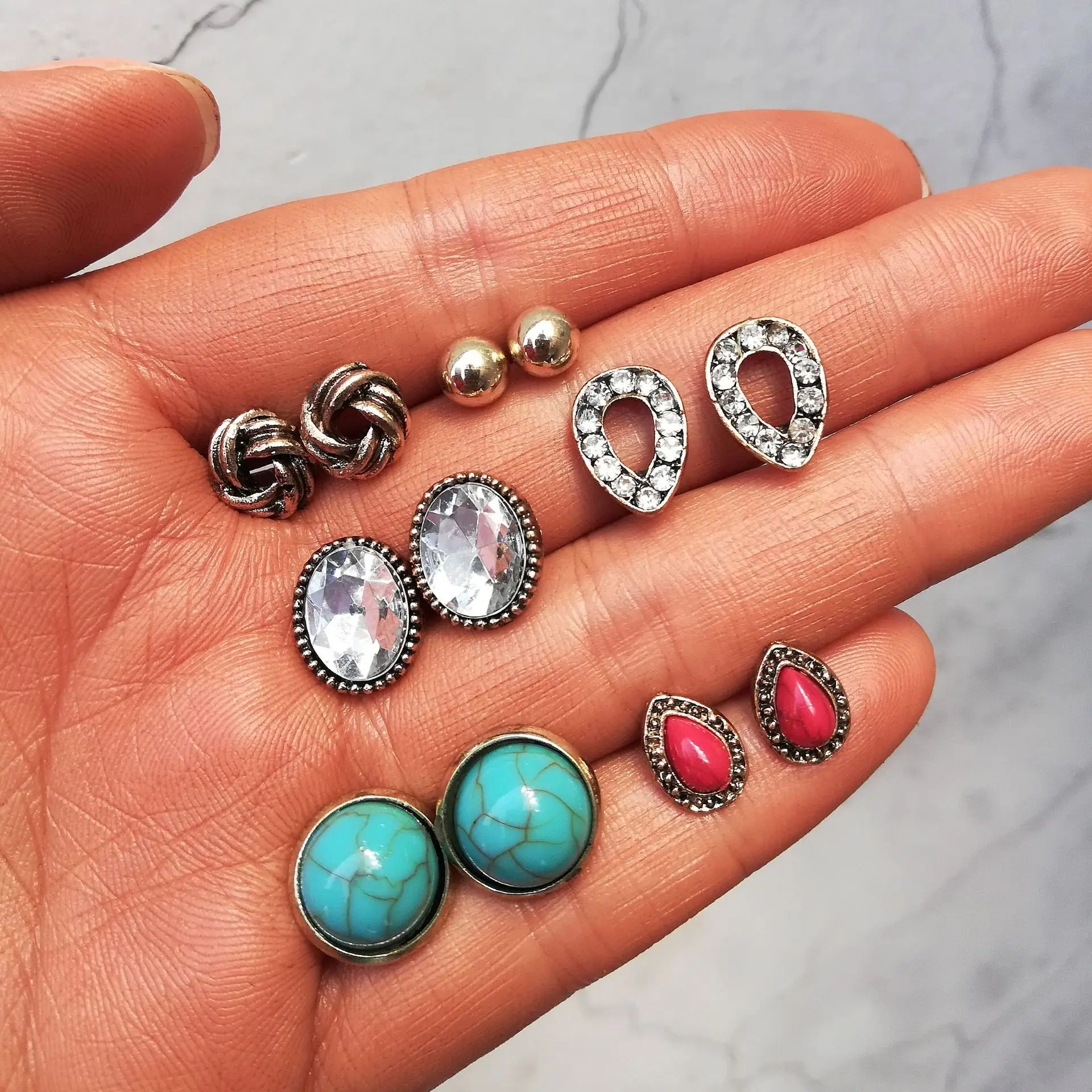 

Simple zircon resin earrings round 6 piece set small accessories stud earrings for women