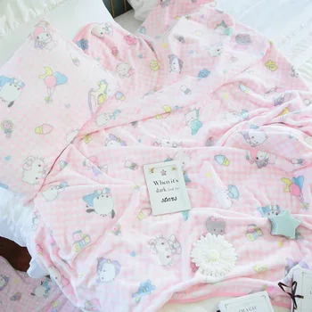 

candice guo! Q plush toy pink plaid sweet girls heart cartoon cat rabbit dog soft air-conditioning blanket pillowcase gift 1pc