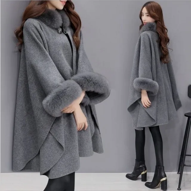 Осенне-зимнее женское пальто с широкими лацканами, свободная теплая верхняя одежда, Женский Повседневный джемпер, женское Свободное пальто, женская накидка, шерстяное пальто mujer