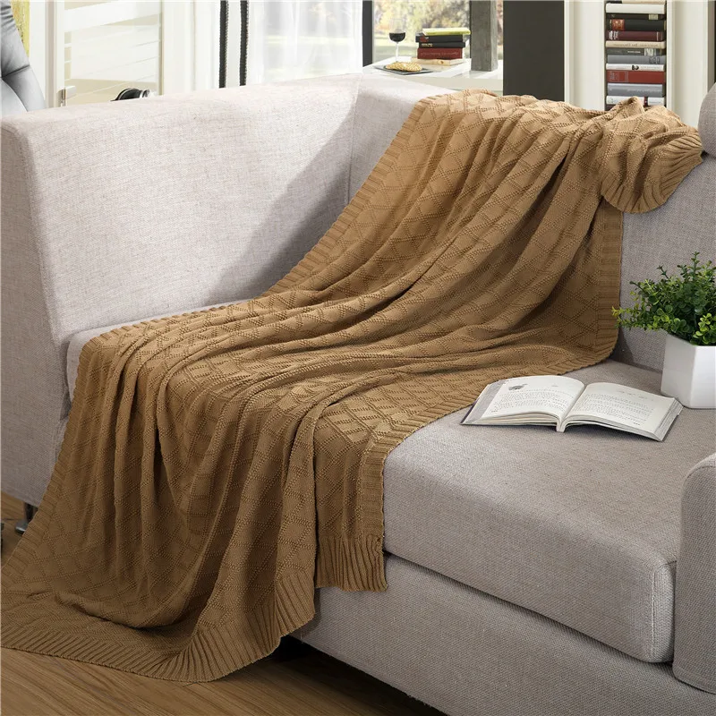 

High Quality Vintage Soft Warm Big Cotton Knitted Blanket Large Throw For Beds Adults Plaid Sofa Sleeping Bedspread Cover