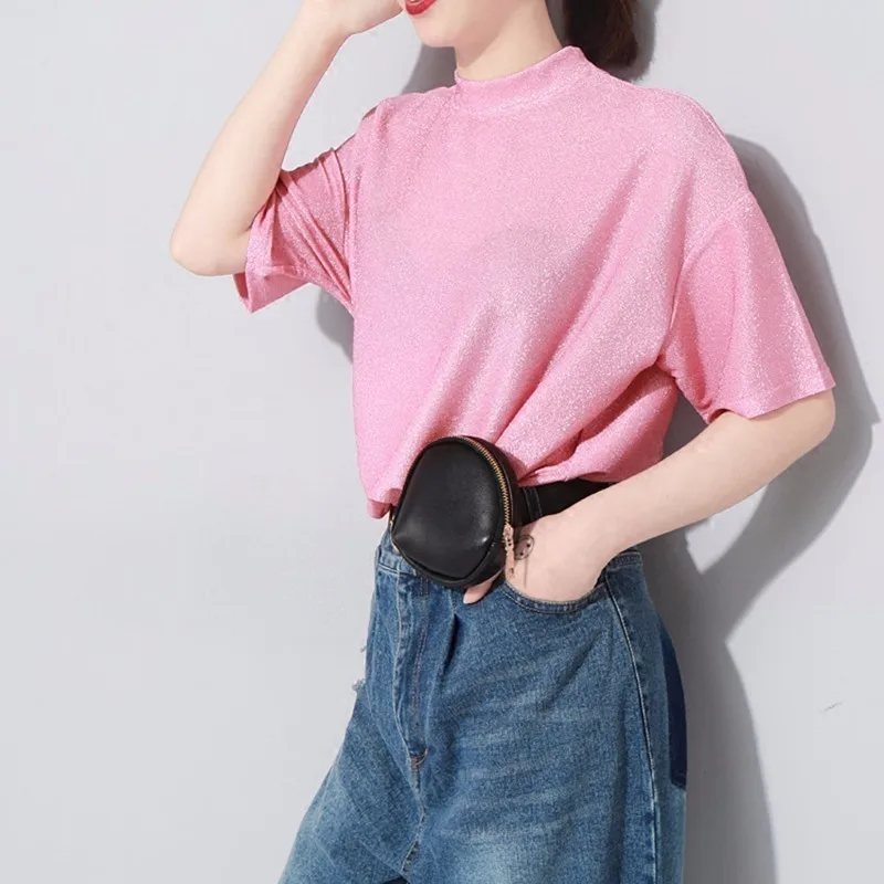 TWOTWINSTYLE модная футболка с коротким рукавом женская Свободная Повседневная Базовая футболка Топы женские большие размеры Корейская одежда летняя Новинка - Цвет: pink
