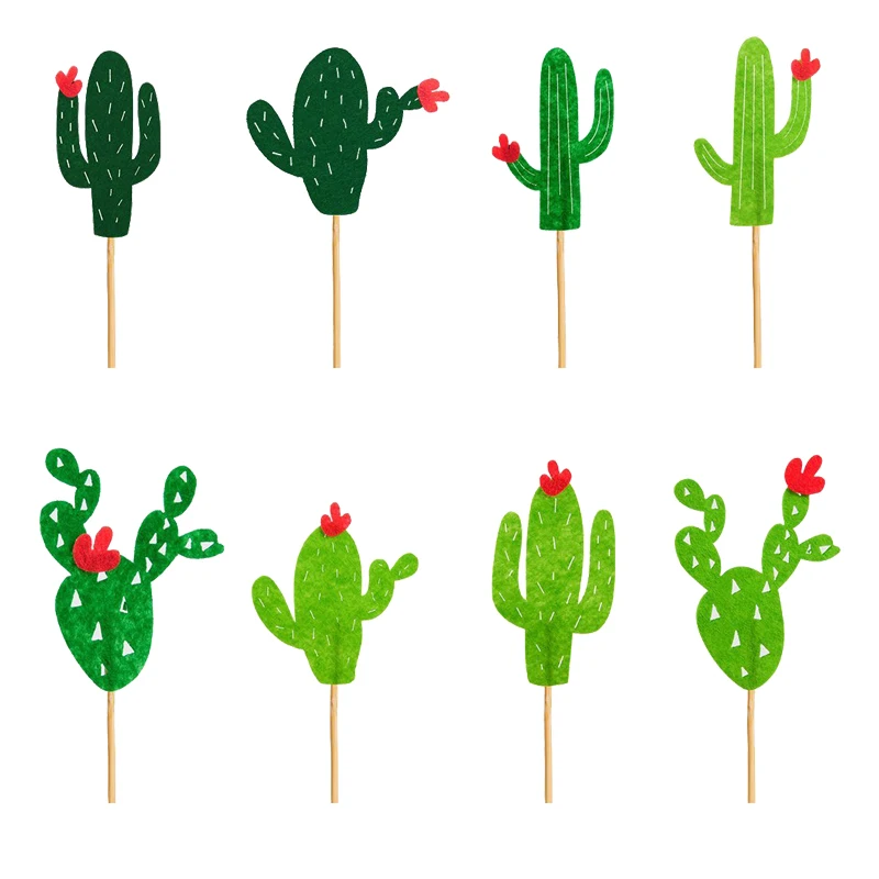 

6pcs/8pcs/Lot Plant Cactus Cupcake Cake Topper Decor For Summer Party Birthday Party Cake Flags Baking Decoration Supplies