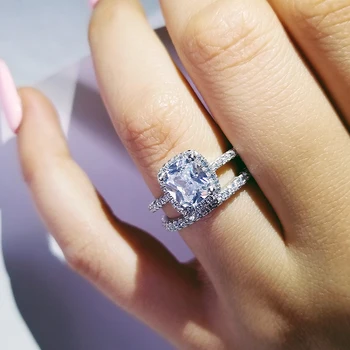 

solid 925 Sterling Silver zircon Wedding Ring Set for Bridal Women Finger Gift Africa ghana nigeria Fashion Jewelry R4857S