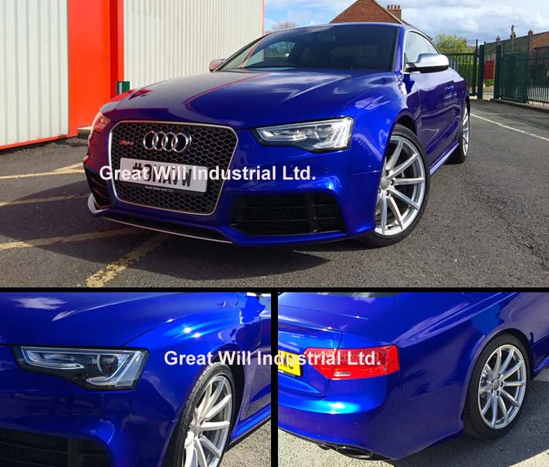

Candy Glossy Blue Vinyl Wrap Film With Air Bubble Free Shiny Gloss Candy Blue Car Wrap Covering Style Size 1.52x20m/Roll