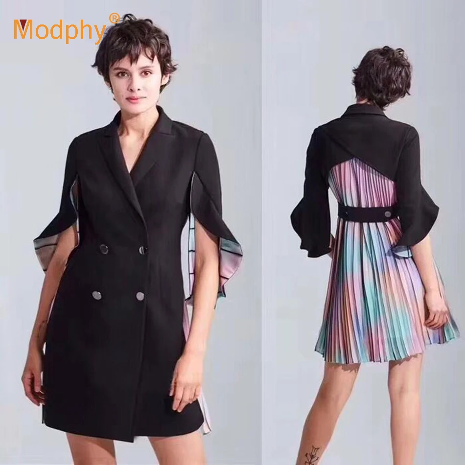 

2019 Summer New Elegant Women's Color Mini Dress Seven-Sleeve Pleated Slim Dress Casual Celebrity evening Party Dress Vestidos