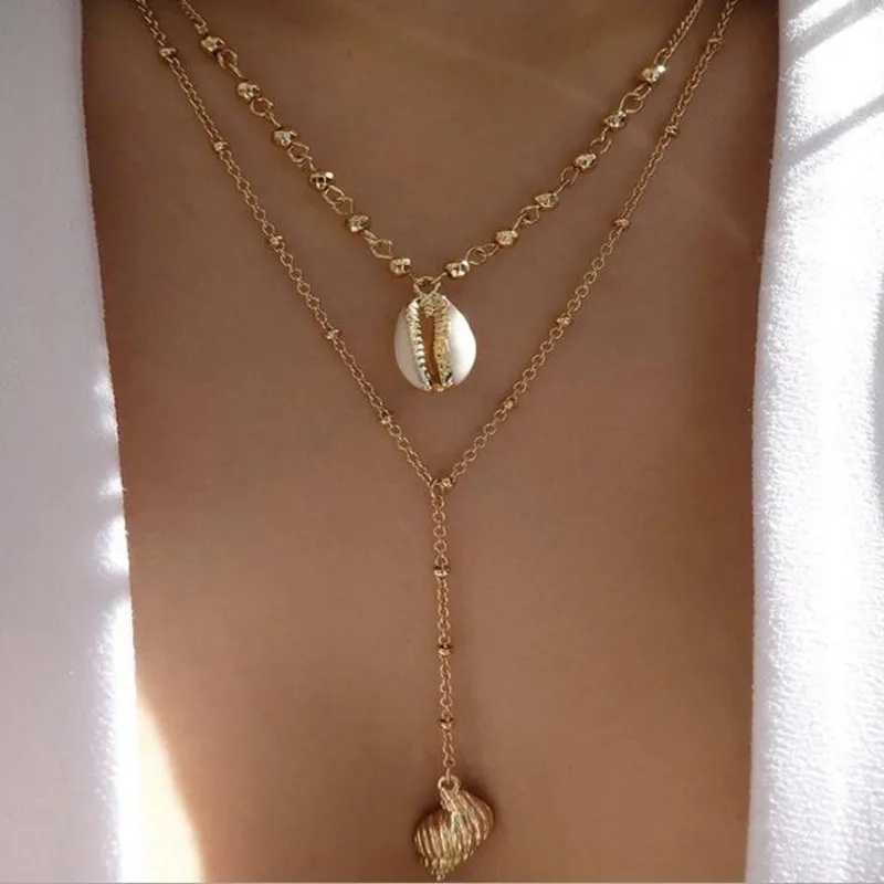 Новое богемное винтажное ожерелье-чокер с двойной оболочкой ананаса для женщин пляжное многослойное Золотое Серебряное колье из сплава - Окраска металла: As photo