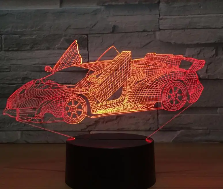 Быстрая скорость спортивный автомобиль 3D ночник акриловая пластина 7 цветов меняющийся светодиодный настольный светильник 3D иллюзия лампы для мальчиков подарки - Испускаемый цвет: Car 1