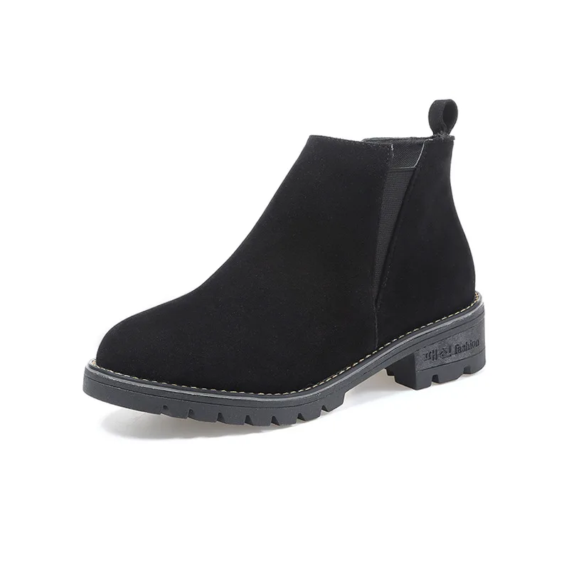 

2018 new autumn and winter Martin boots thick with medium and wild suede elastic women's booties black ljj 0220