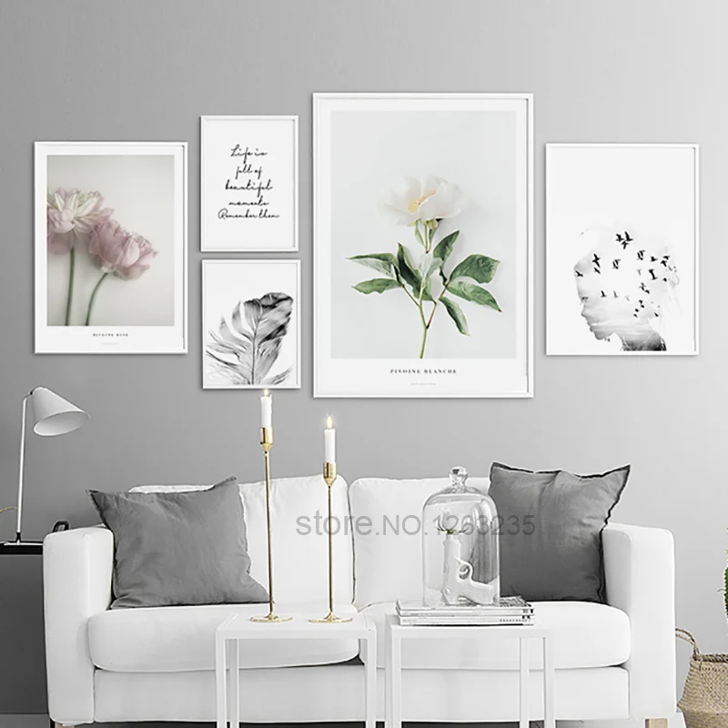 

Girl Bird Flower Feather Nordic Poster Posters And Prints Wall Art Pictures For Living Room Canvas Painting Picture Unframed