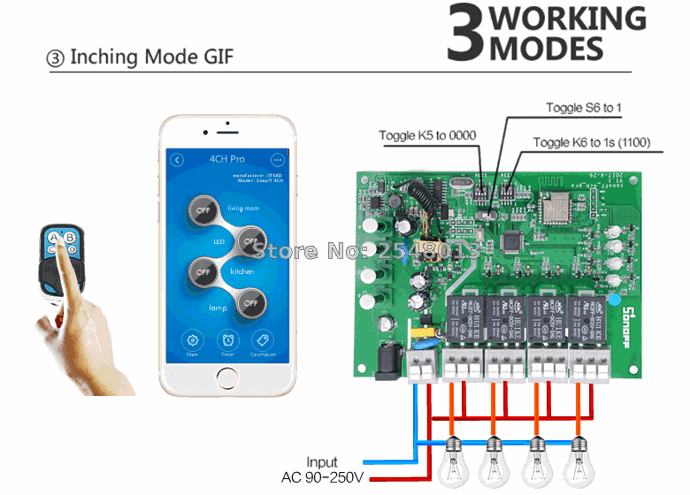 Sonoff 4ch R2 PRO Smart Switch 4 канала 433 МГц 2,4G Wifi Пульт дистанционного управления умный дом автоматизация 10A бытовая техника