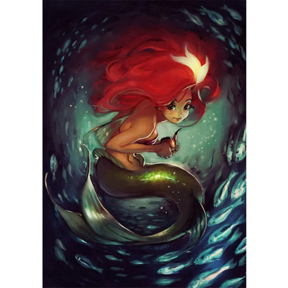 

Wholesale 3D DIY Full Diamond Painting Cross Stitch Picture Red haired mermaid Baby gift Home DecorUnfinished Diamond Embroidery