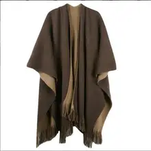 Большие размеры Deversible женские зимние вязаные кашемировые Пончо Накидки шаль кардиганы свитер пальто Q6-32E