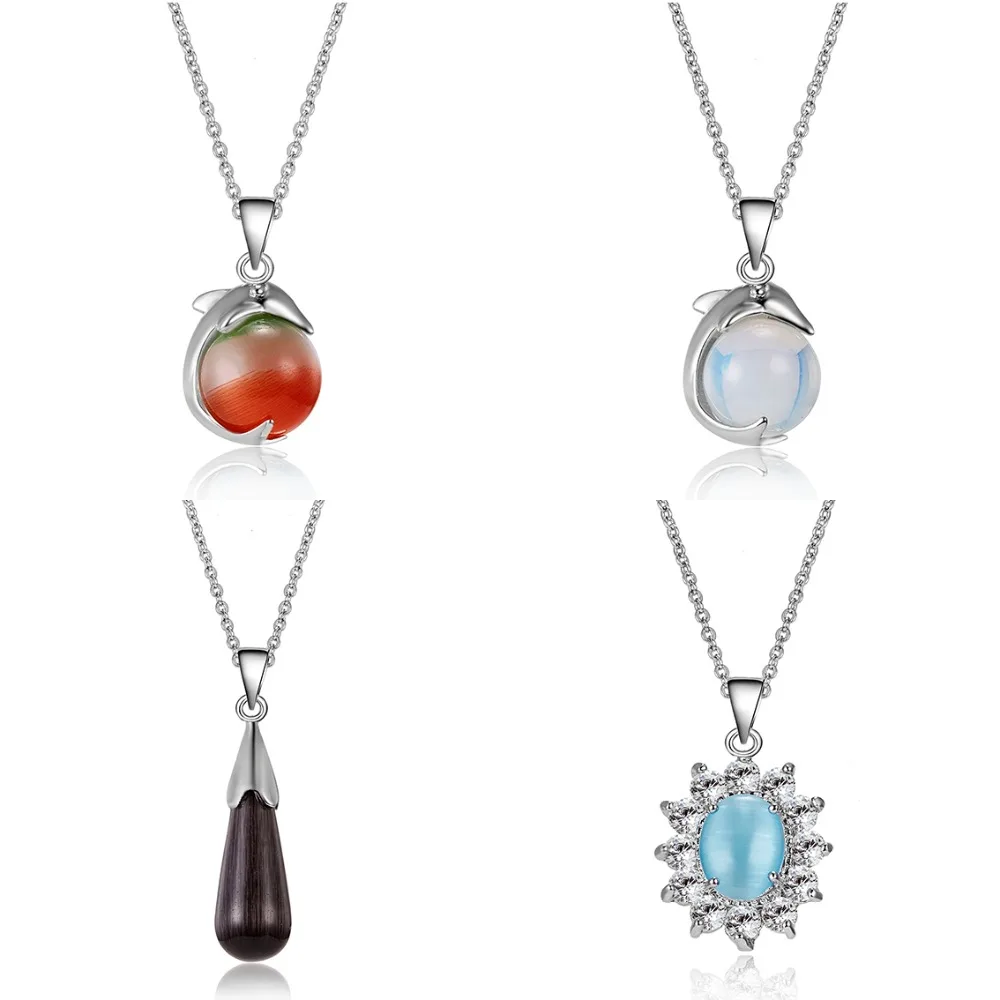 

Rinhoo Fashion Classic Dolphin Natural Stone Pendent Neckalce For Women Silver Charm Crystal Choker Necklace Jewelry Accessories