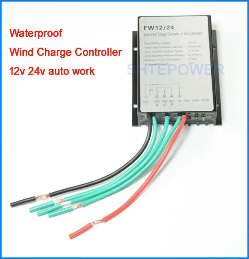 Controlador de Vento Gerador de Vento Automático à Prova Controlador – Ajuste Dwaterproof Água Turbina Eólica Gerador Carga 600 w 24v 12