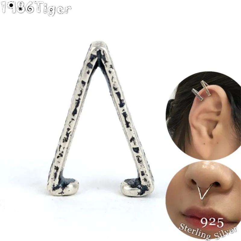 

Punk 925 Sterling Silver body Piercing jewelry nose ring stud for woman and man Unique triangle clip earring jewelry gift