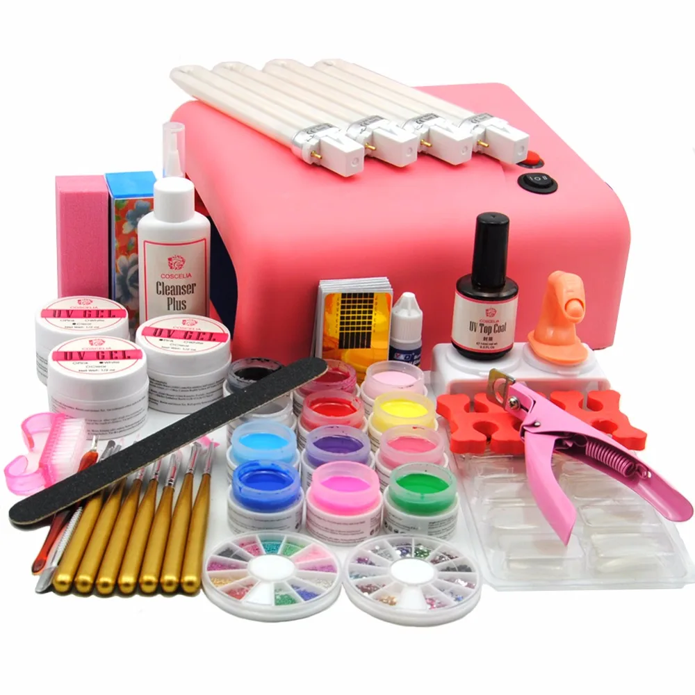 COSCELIA Professional 36W Pink UV Lamp Nail Gel Polishes Kit UV Gel ...