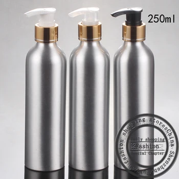 

20pcs, 250ml Aluminum bottle+bright gold tangent screw pump,mini travel bottles,cosmetic packaging,refillable bottles