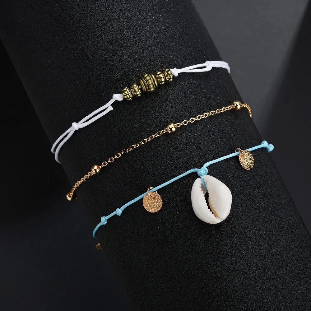Этнические браслеты Huitan с цепочкой на лодыжке, богемные синие стильные цыганские аксессуары, ювелирные изделия, женские браслеты на ногу с геометрическим рисунком